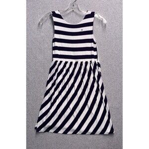 Tommy Hilfiger Navy White Striped Twist Back Fit Flare Dress Size 10 Girls
